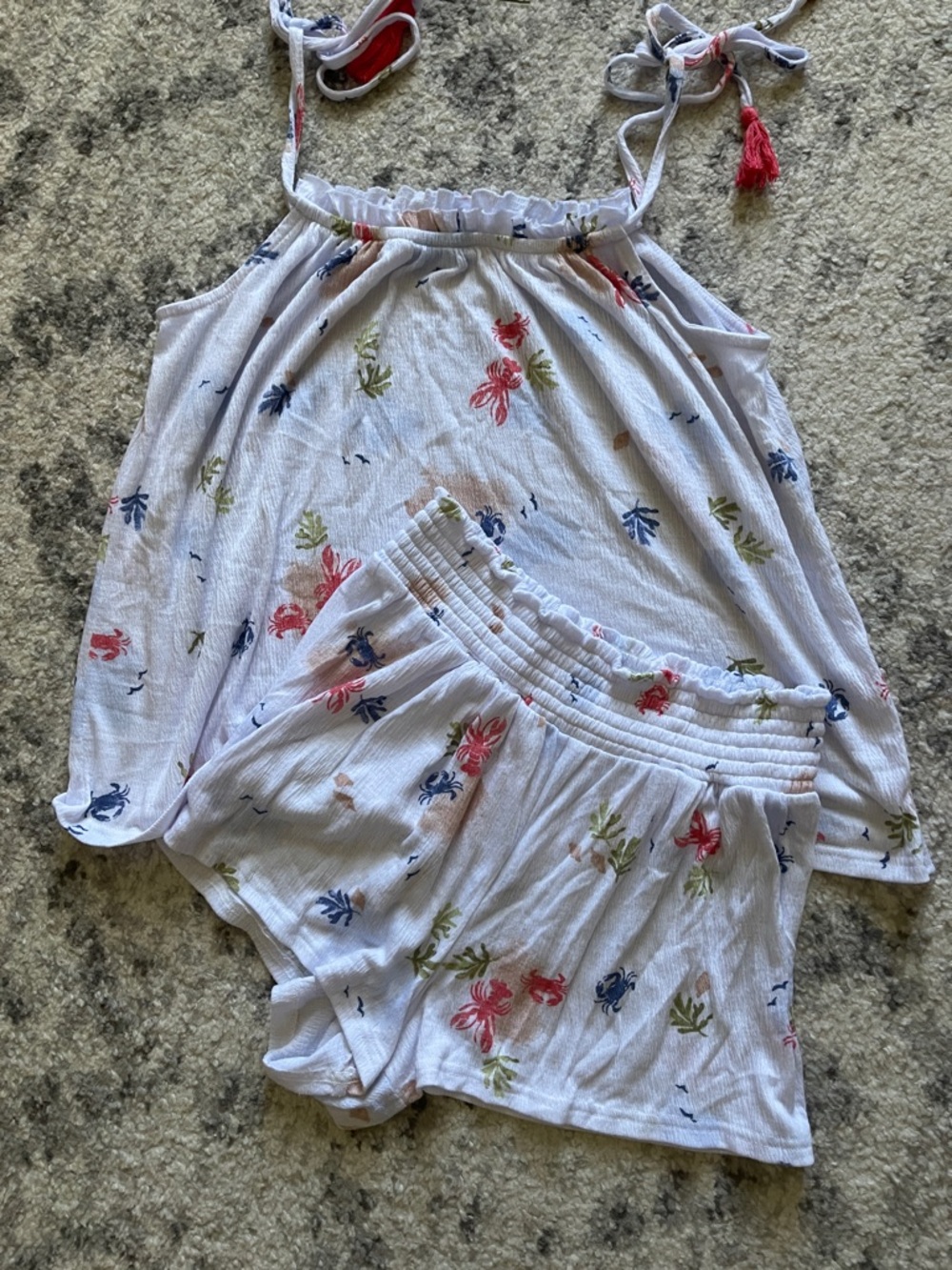 Laura Ashley Blue  Floral Tie-Shoulder Pajama Set with Red, Blue & Green Prints